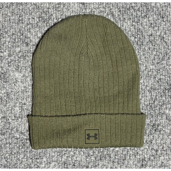 Under Armour Beanie Winter Cap Olive Green Acrylic Cuffed Unisex Adult One Size - Picture 1 of 3